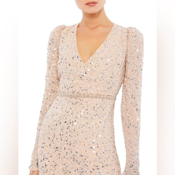 Mac Duggal | 10740 Sequin Gown With Embellished Hemline and Belt Size 2 NEW - Picture 4 of 12